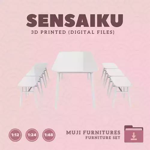 4 Dining Table and Chair Set V4 for Dollhouse Muji 3D Print 3D print model