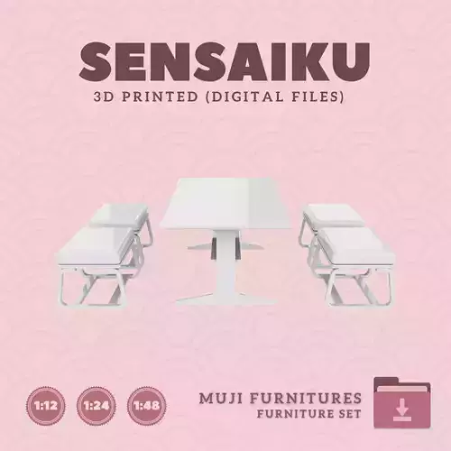 7 Muji Table 60 In and Chair Set V7 for Dollhouse 3D Print 3D print model