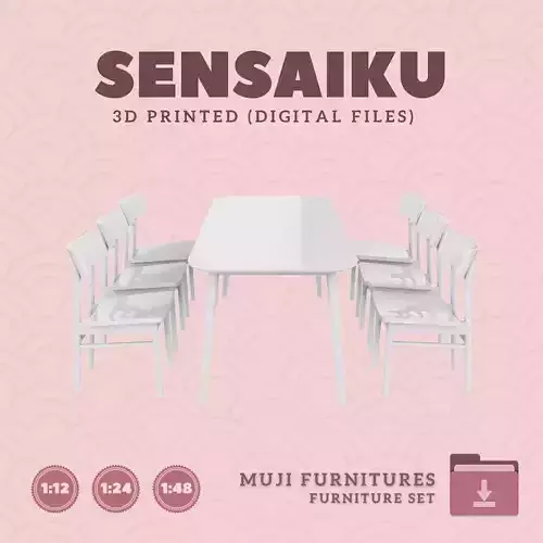 9 Table 70 In and Chair Set V9 for Dollhouse Muji 3D Print 3D print model