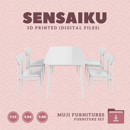 10 Table 60 In and Chair Set V10 for Dollhouse Muji 3D Print 3D print model