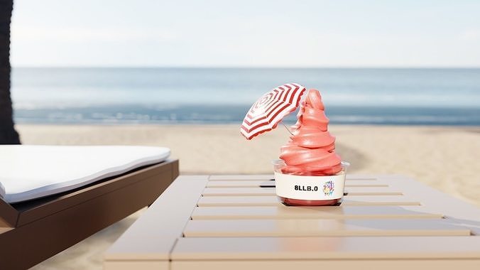 Strawberry Ice Cream Cup Low-poly 3D model
