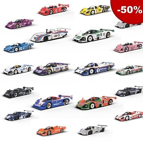 Pack 20 Cars Group C 1980-1990 HQ interior 3D Model Collection