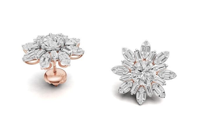 Pointer Diamond Studs With Baguette Cluster Light Wt 3D print model