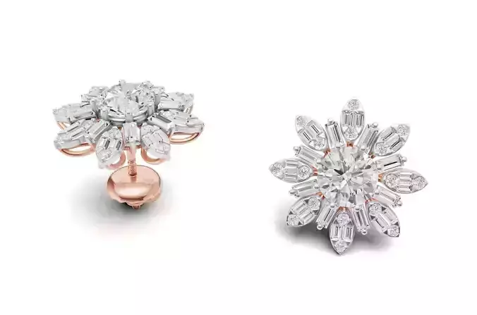 Pointer Diamond Studs With Baguette Cluster Light Wt