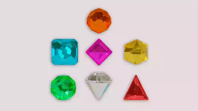 Stylized Gem Pack  7 Unique Crystal Models Game Ready  Low-poly 3D model