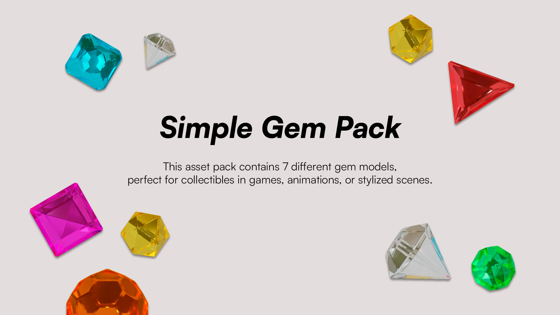 Stylized Gem Pack 7 Unique Crystal Models Game Ready Low-poly 3D model_1