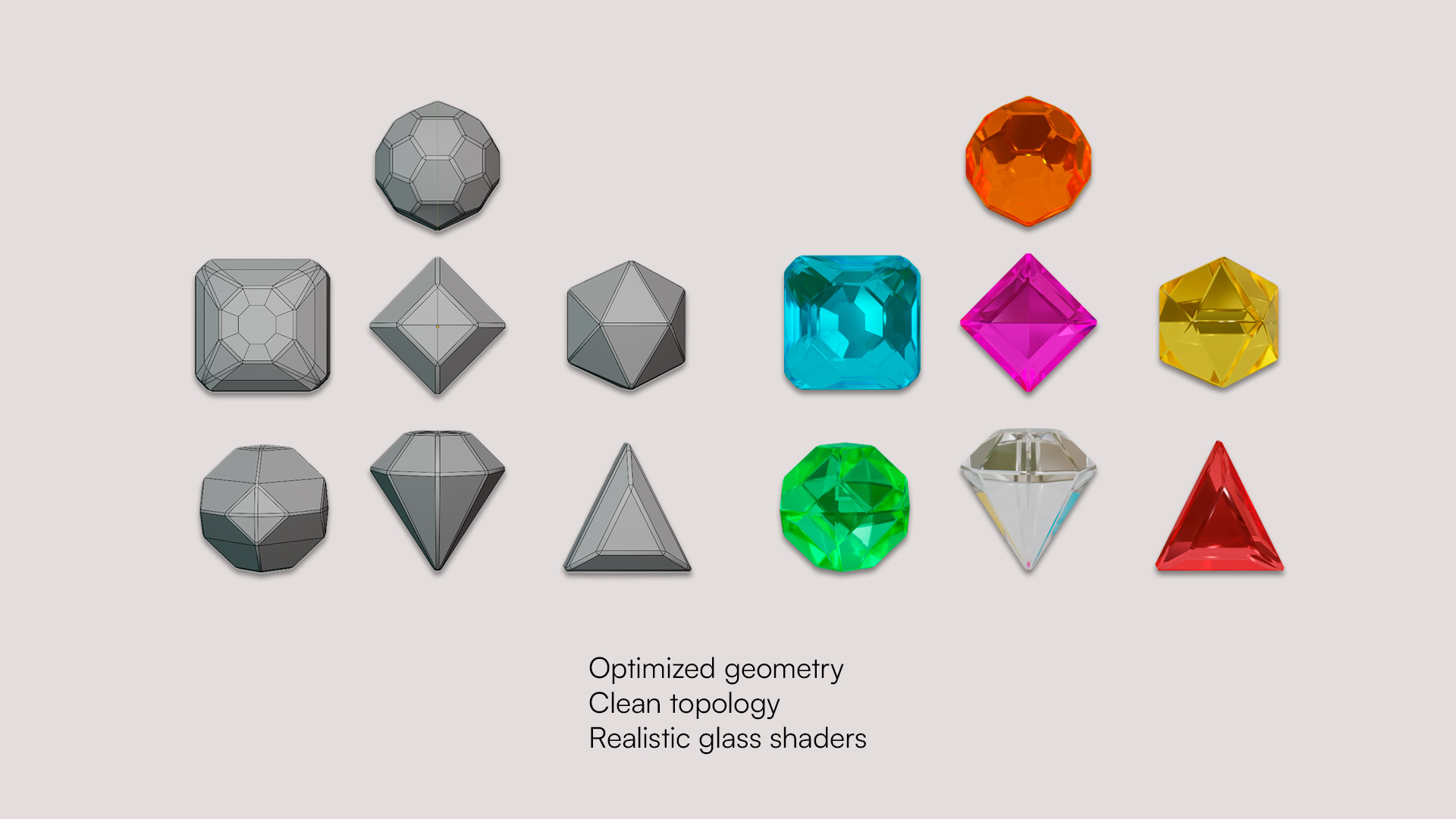 Stylized Gem Pack 7 Unique Crystal Models Game Ready Low-poly 3D model_2