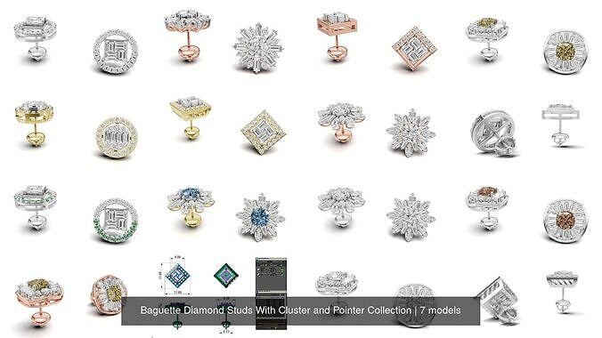 Baguette Diamond Studs With Cluster and Pointer Collection 