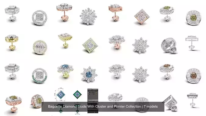 Baguette Diamond Studs With Cluster and Pointer Collection