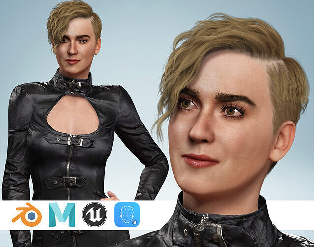 Realistic Confident Blonde Woman Leather Dress Low-poly 3D model