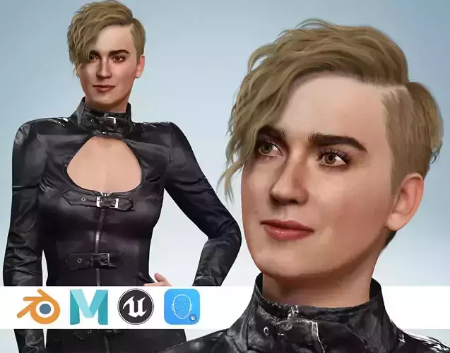 Realistic Confident Blonde Woman Leather Dress Low-poly 3D model