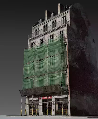 Convenience Store with Scaffolding 3D model