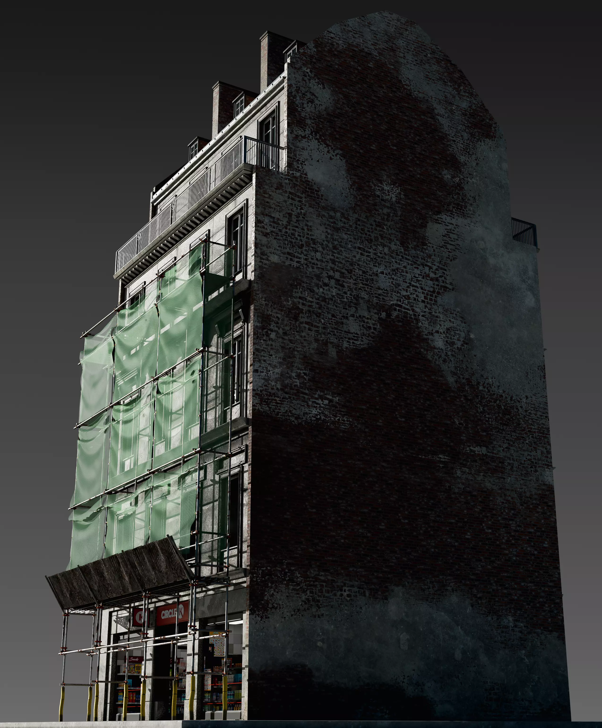 Convenience Store with Scaffolding 3D model_11