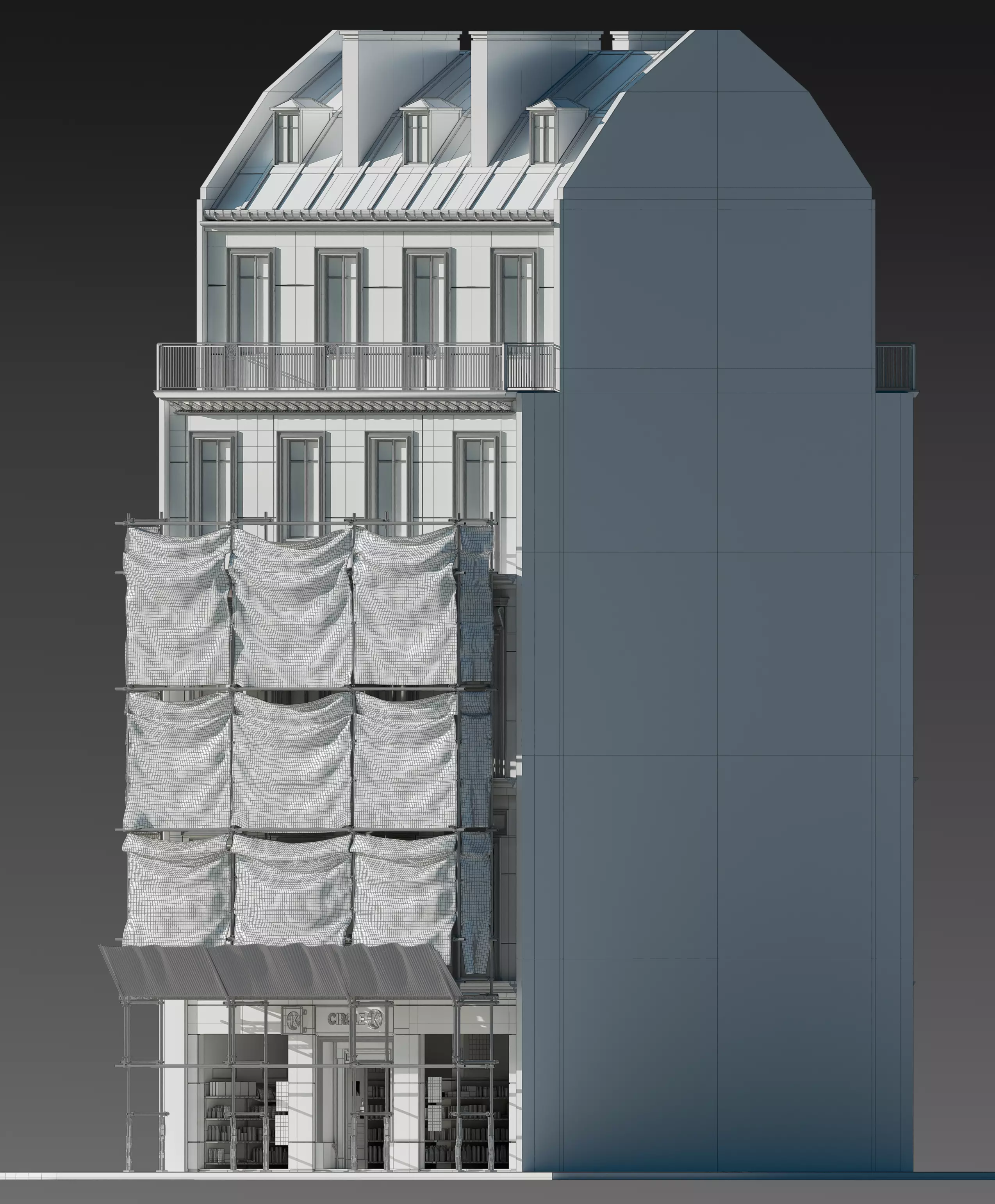 Convenience Store with Scaffolding 3D model_22