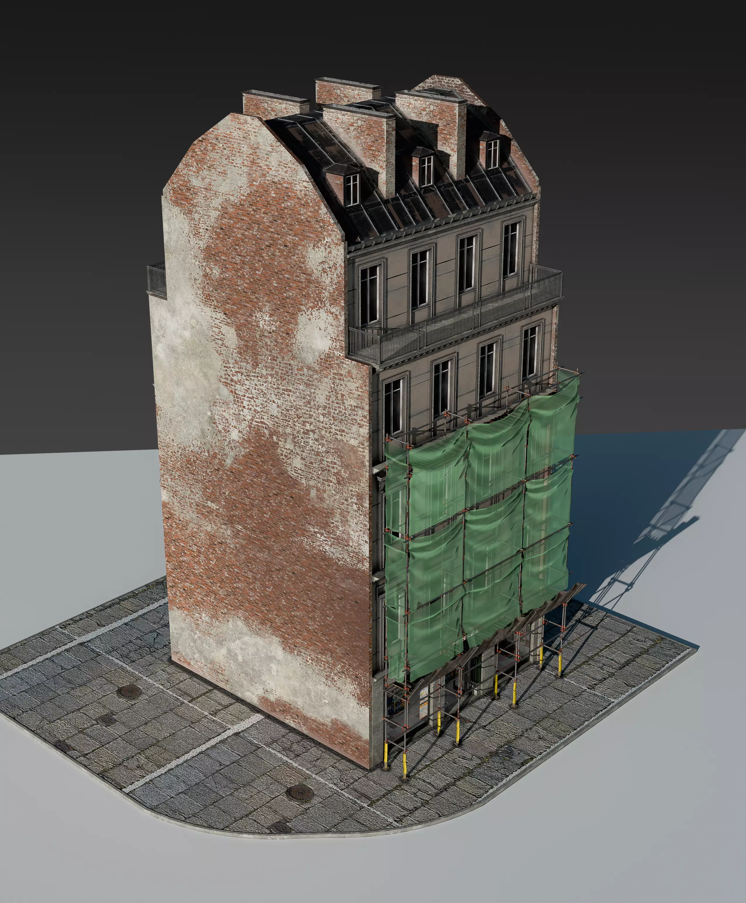 Convenience Store with Scaffolding 3D model_13