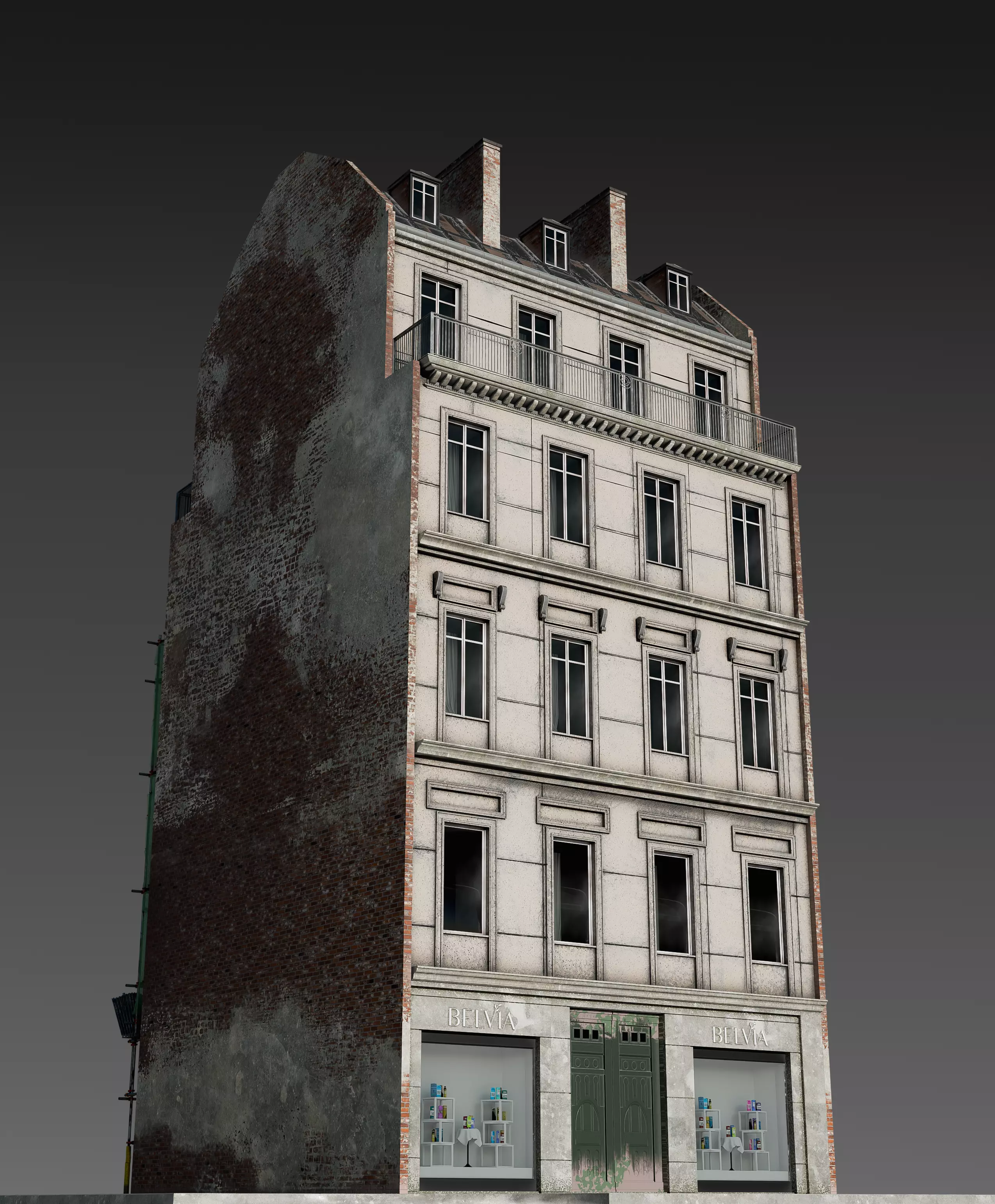 Convenience Store with Scaffolding 3D model_15