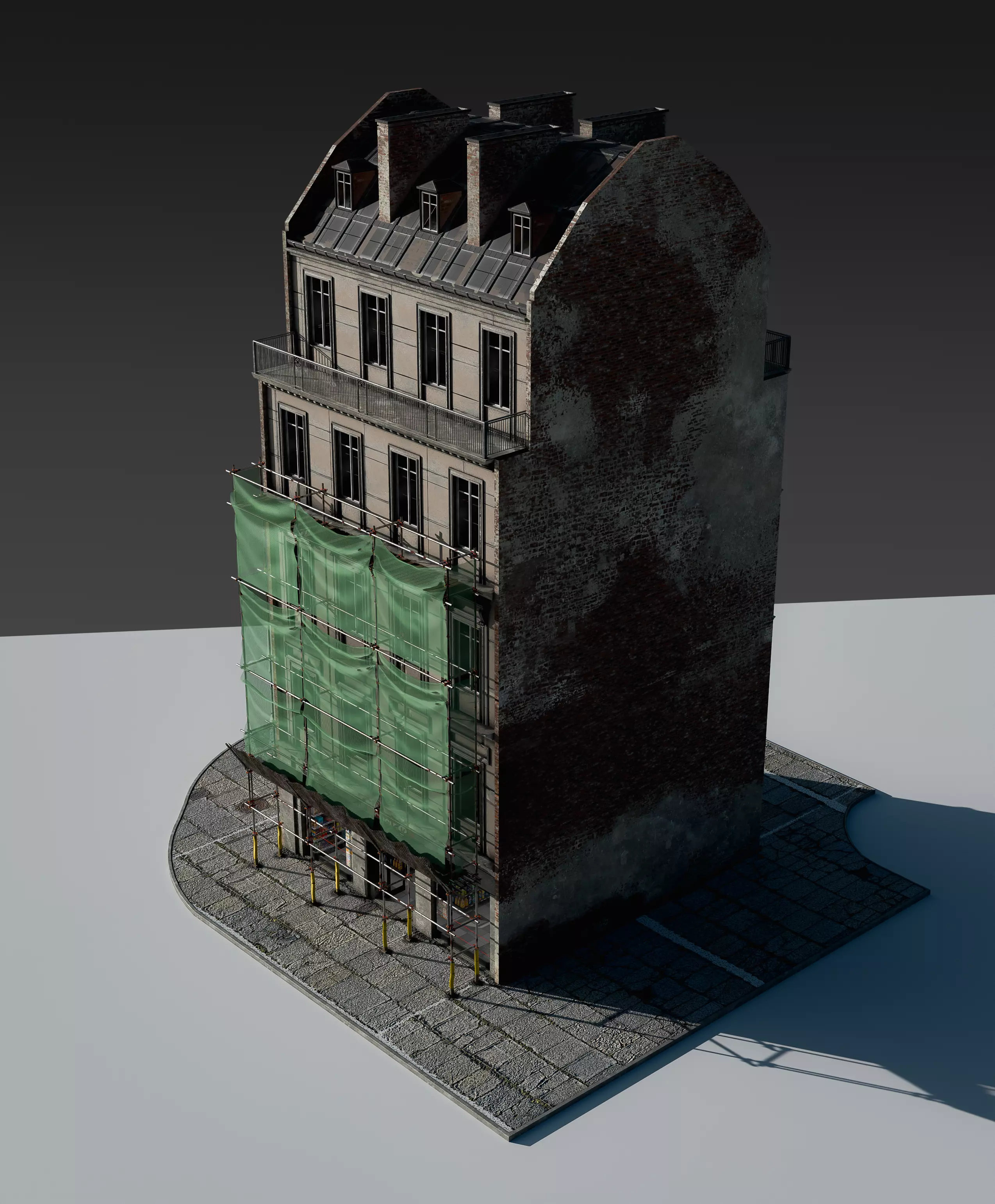 Convenience Store with Scaffolding 3D model_12