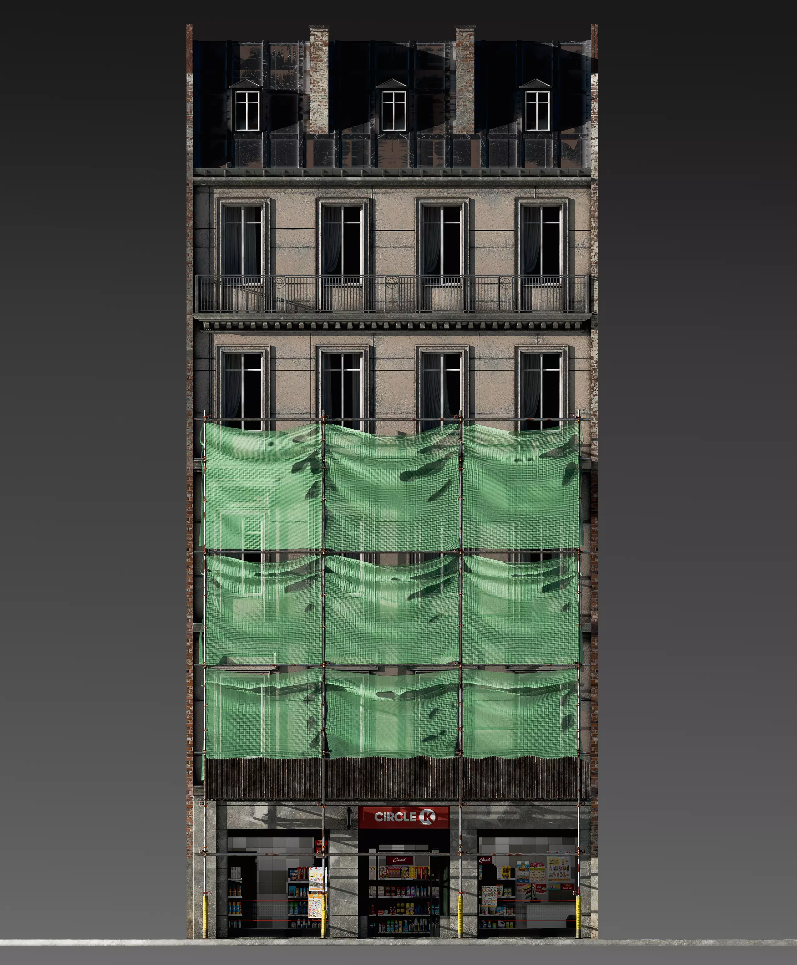 Convenience Store with Scaffolding 3D model_19