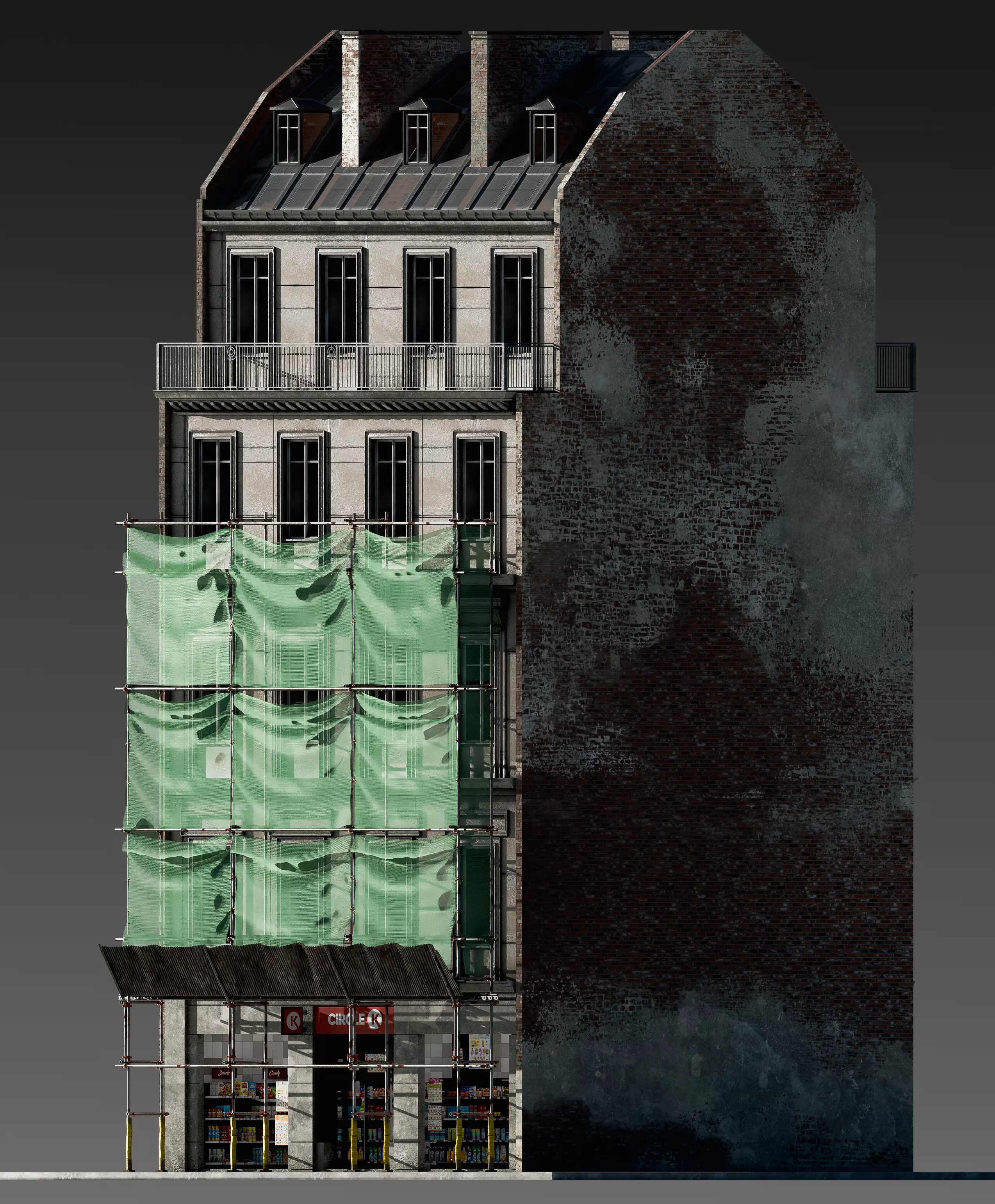 Convenience Store with Scaffolding 3D model_21
