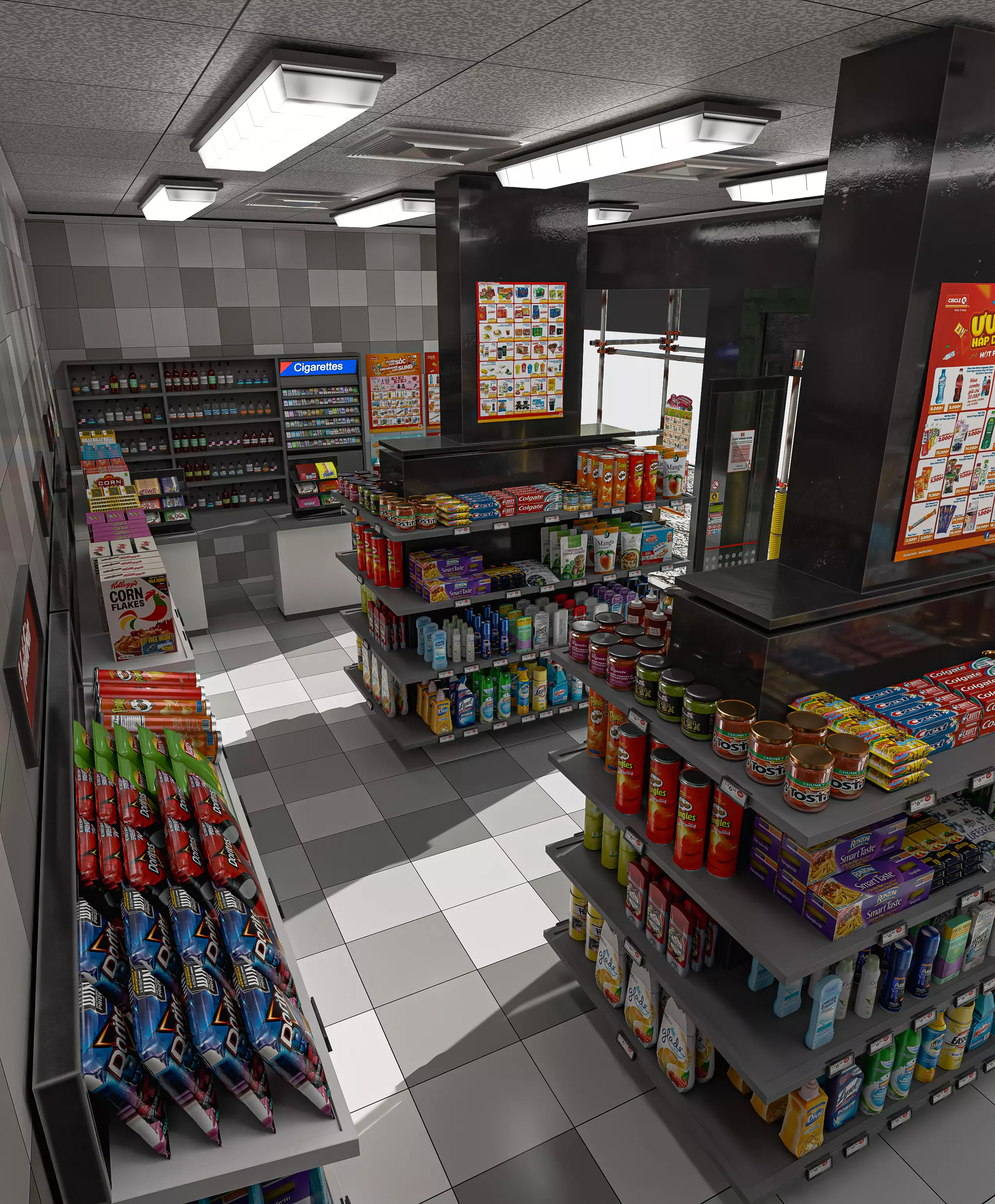 Convenience Store with Scaffolding 3D model_4