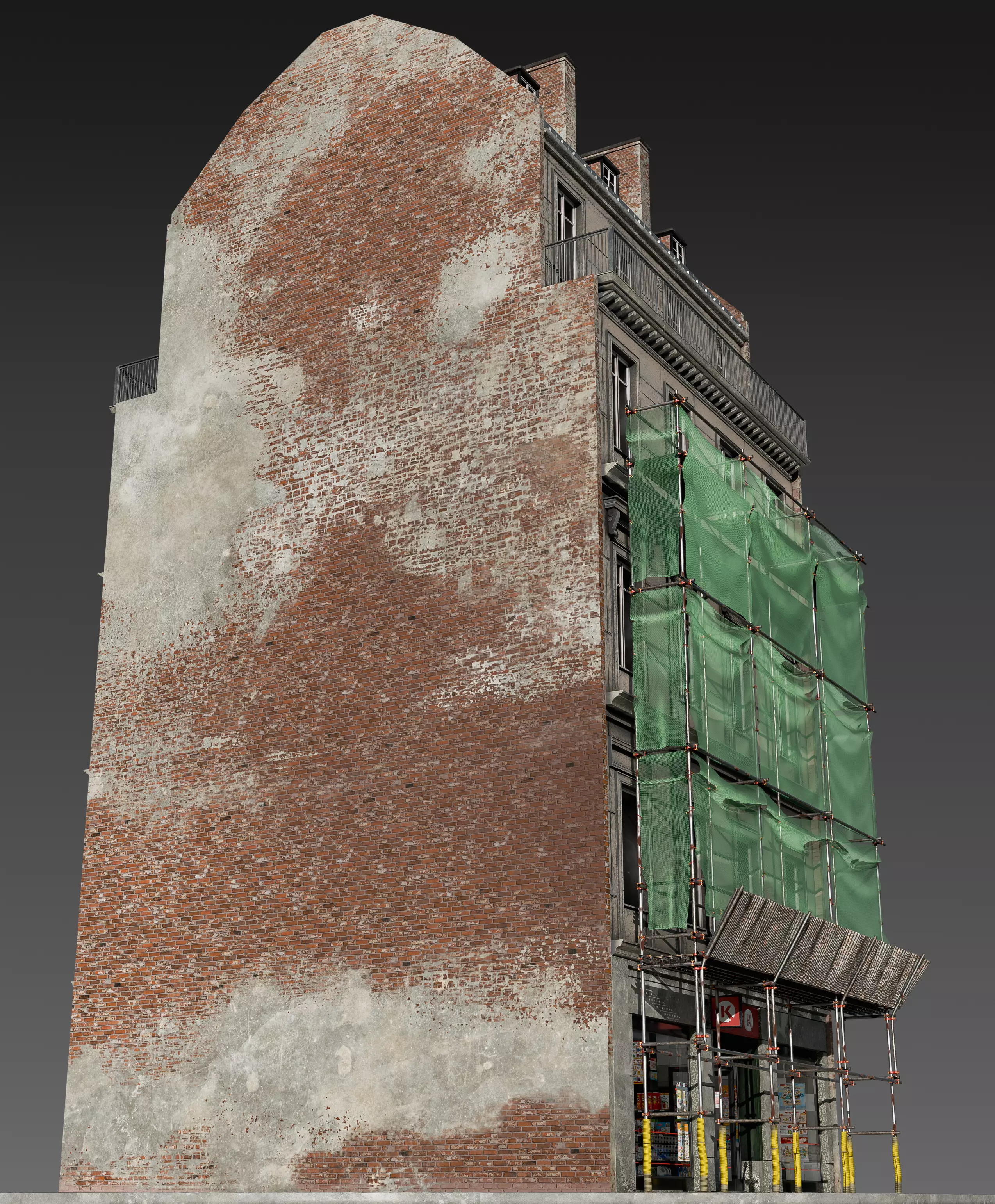 Convenience Store with Scaffolding 3D model_8