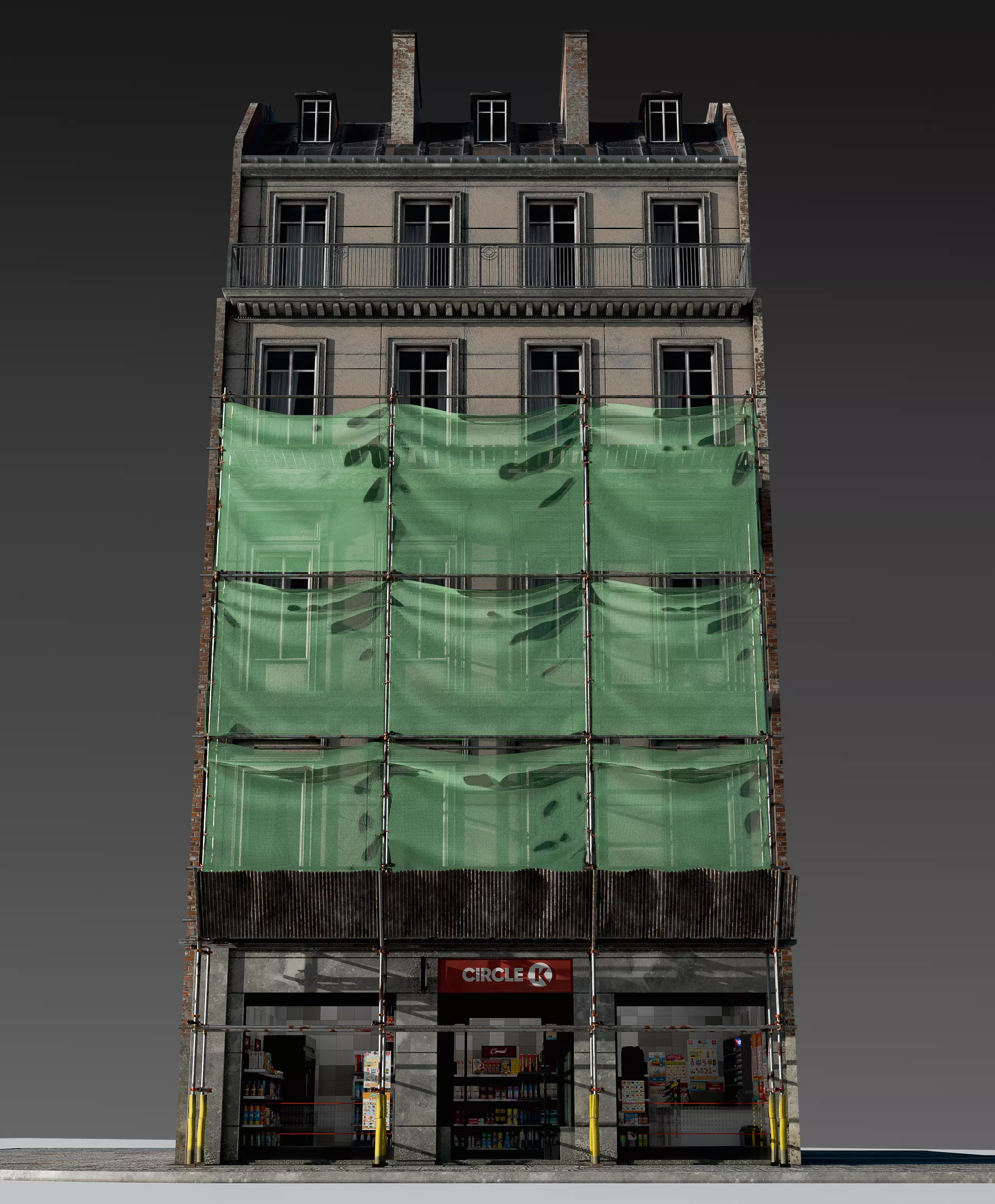 Convenience Store with Scaffolding 3D model_14
