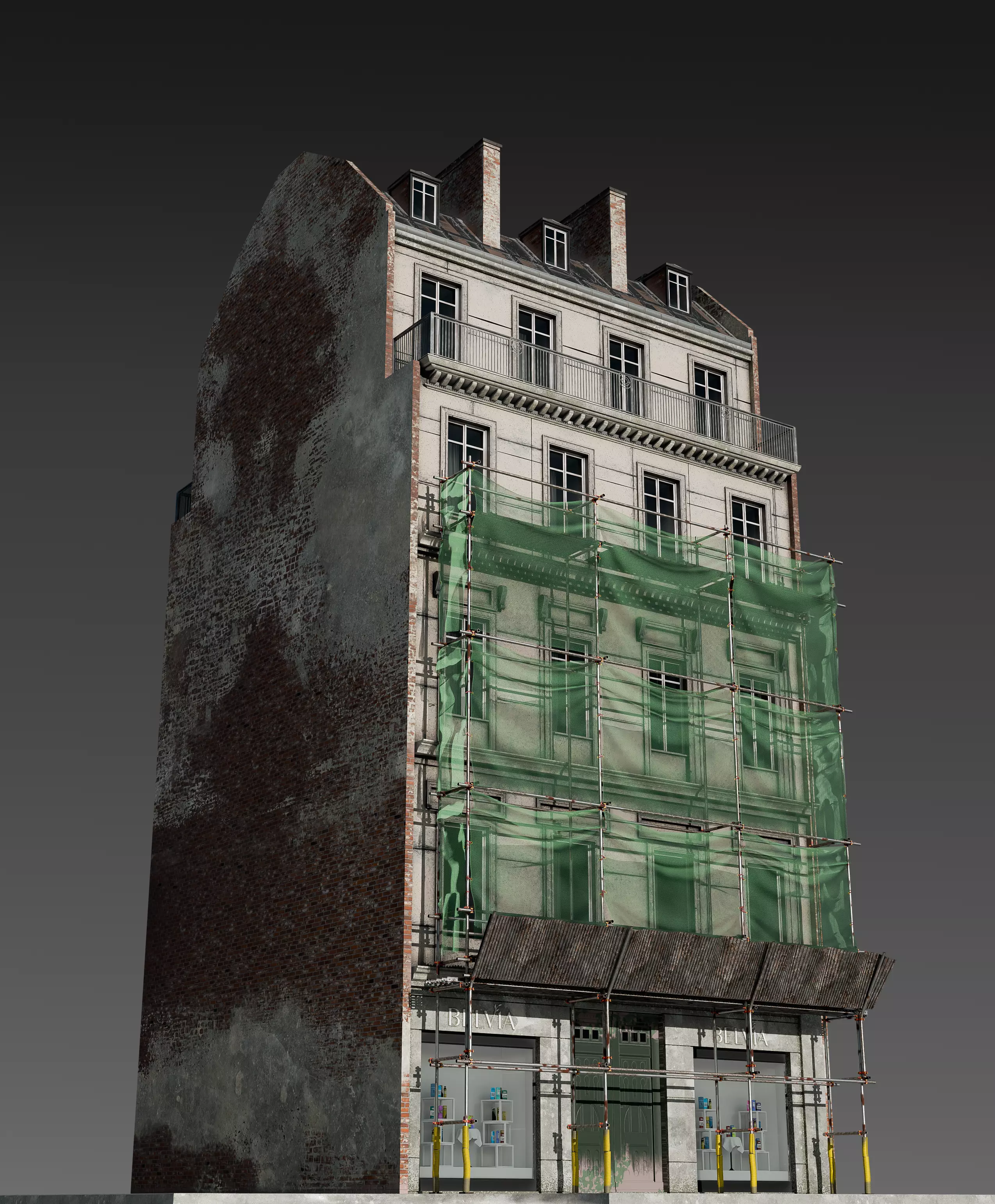 Convenience Store with Scaffolding 3D model_16