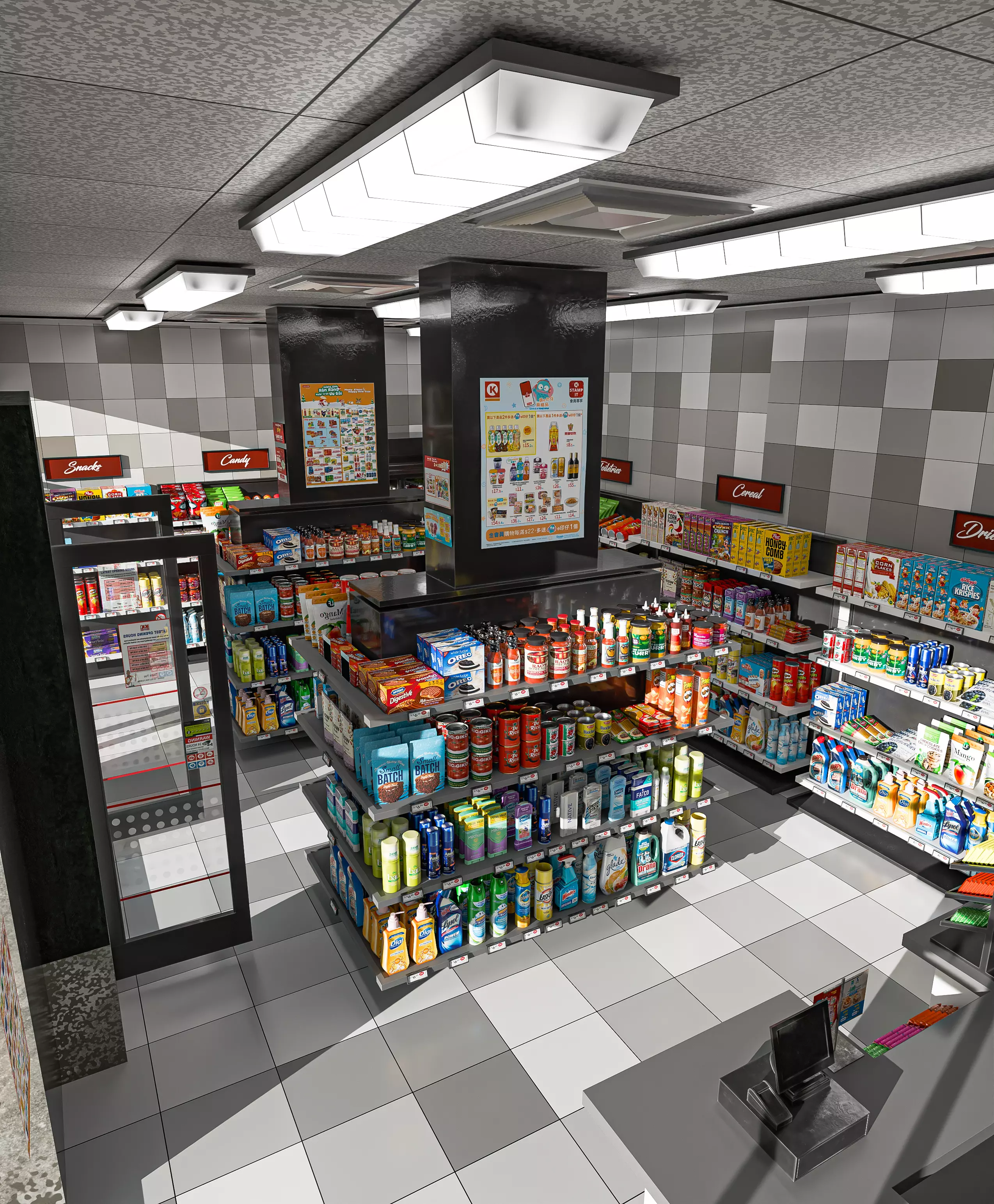 Convenience Store with Scaffolding 3D model_3