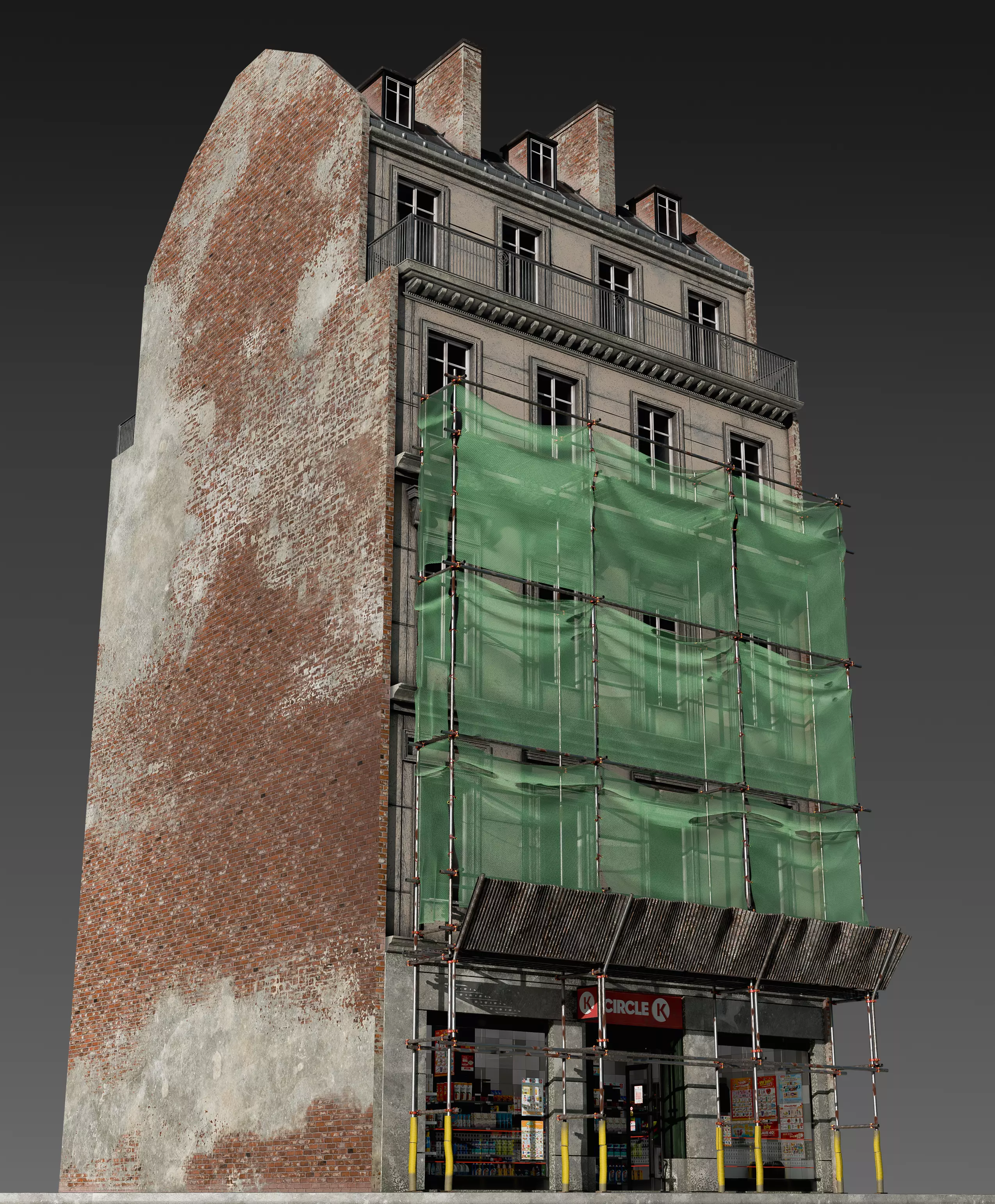 Convenience Store with Scaffolding 3D model_7