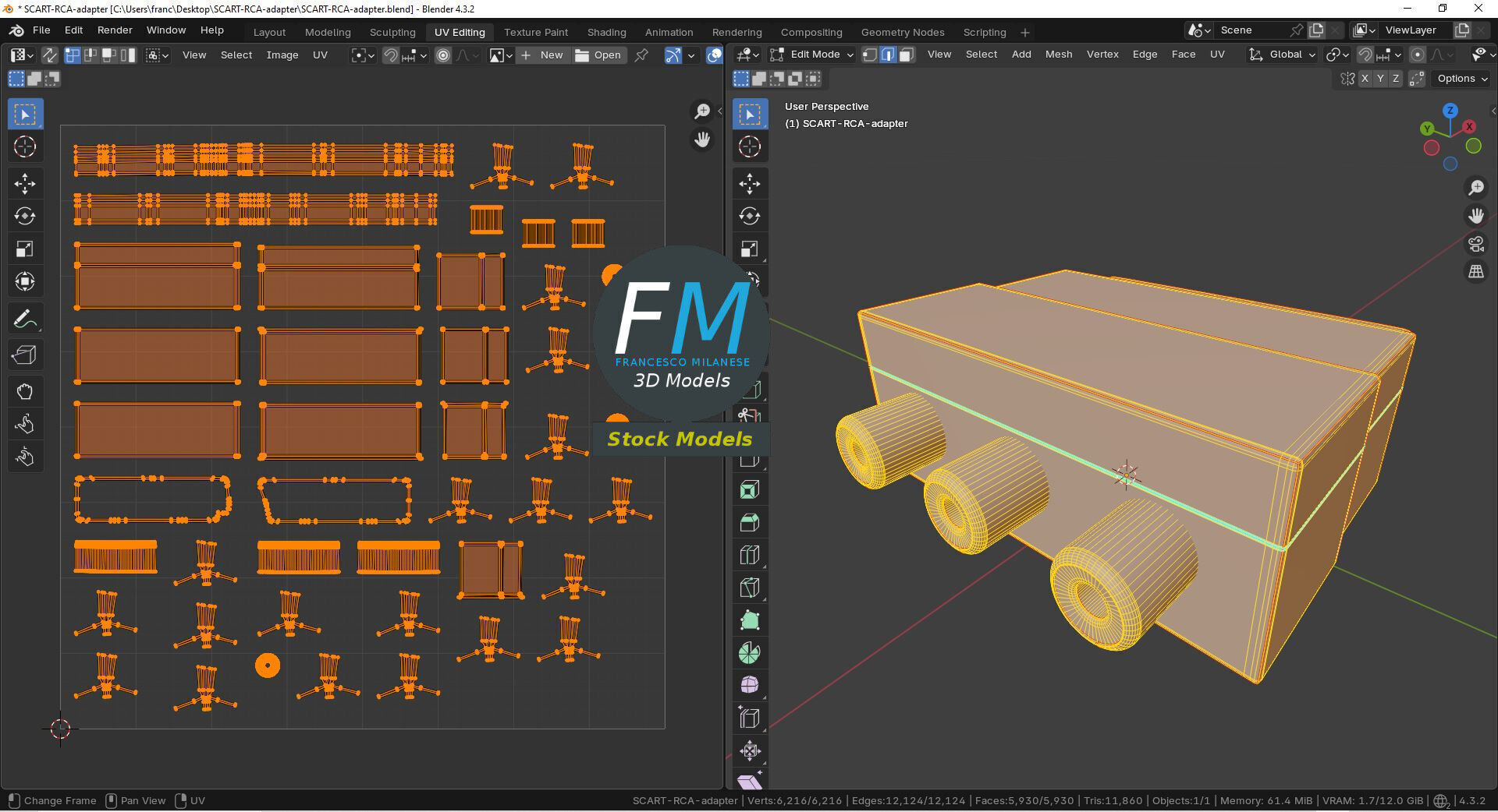 SCART RCA adapter 3D model_10
