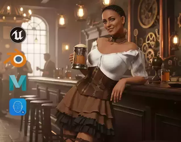 Medieval Steampunk Woman Tavern