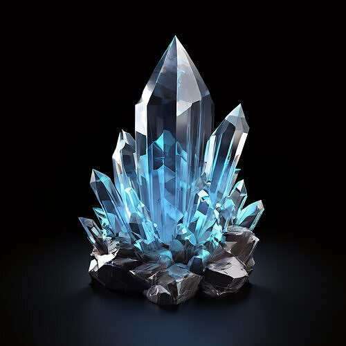 Realistic Blue Crystal Cluster on Rock Low-poly 3D model