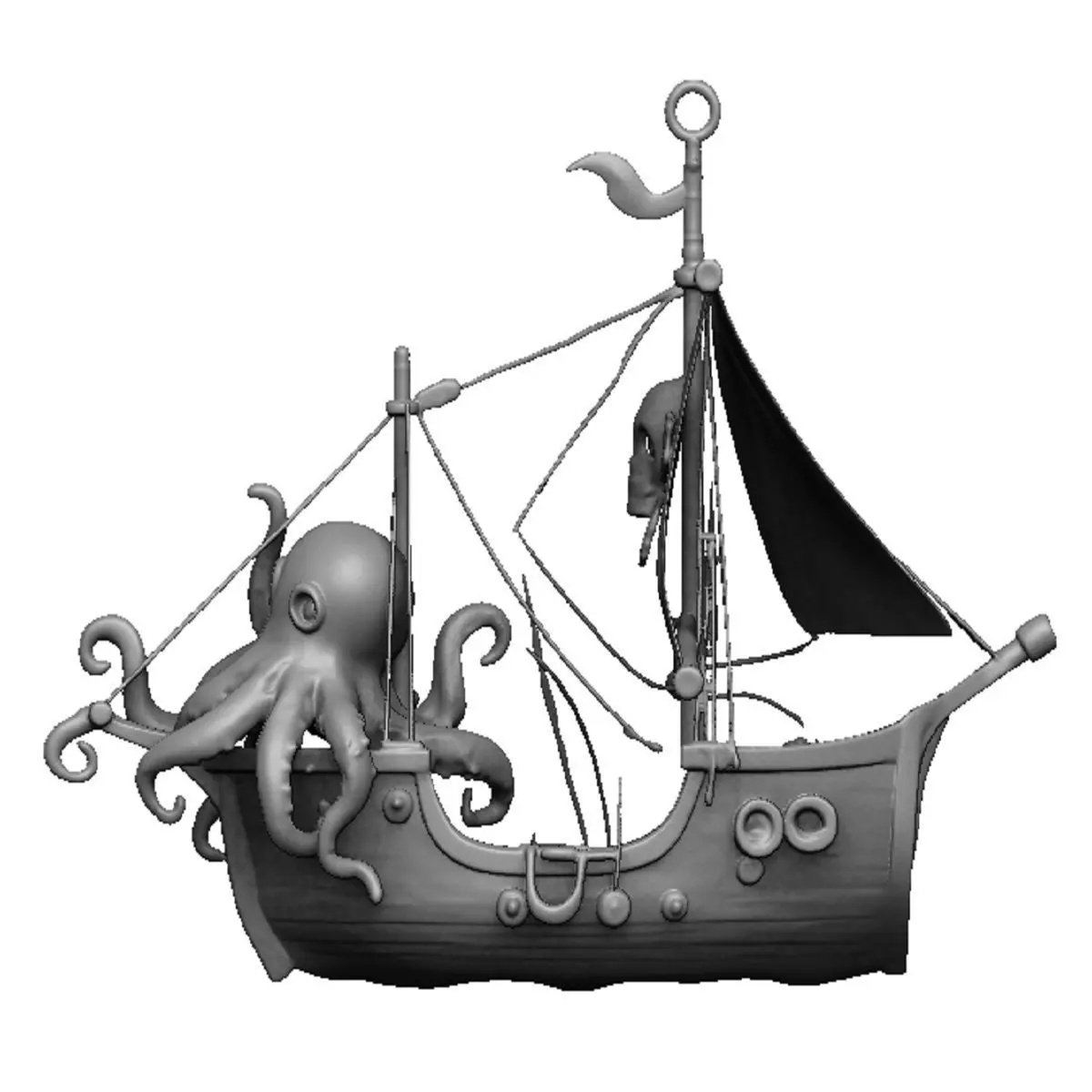 pirate ship and octopus pendant 3D print model