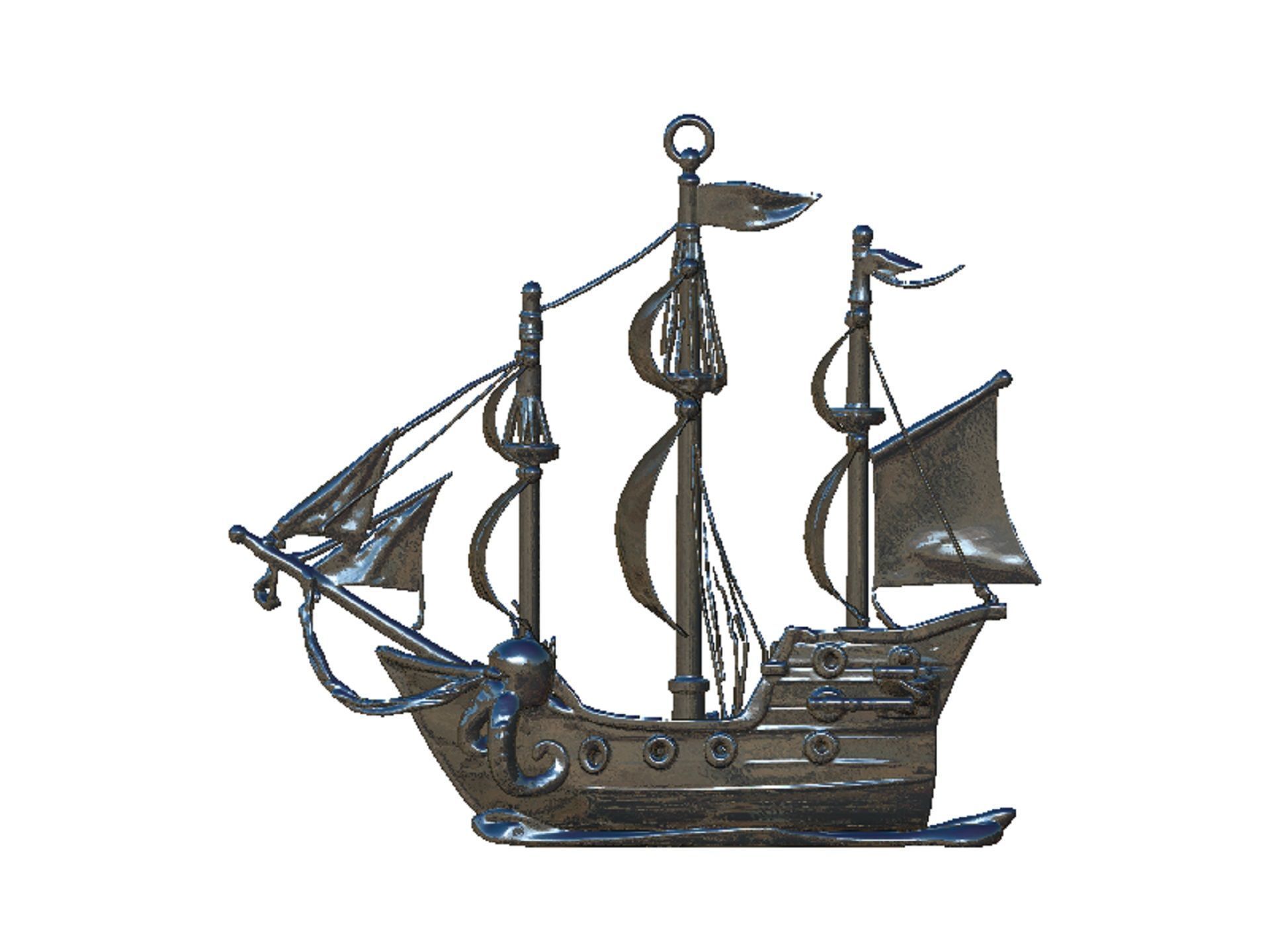 pirate ship and octopus pendant 3D print model_4