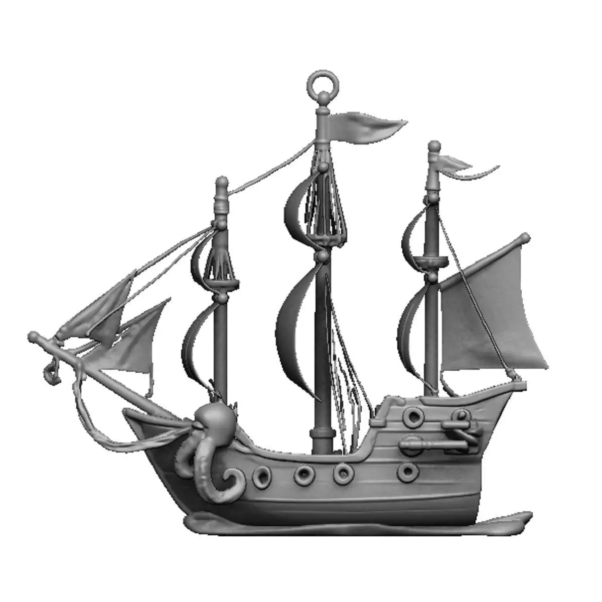 pirate ship and octopus pendant 3D print model_0
