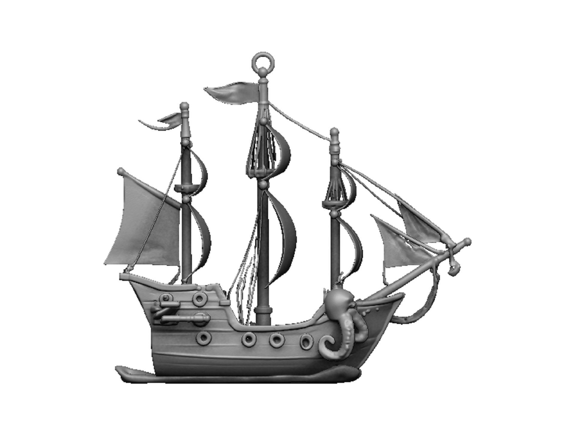 pirate ship and octopus pendant 3D print model_2