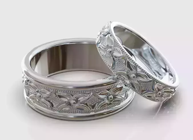 Jorgensen floral wedding band set