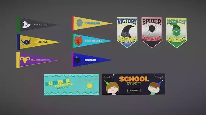 Generic Pennants and Banners Low-poly 3D model