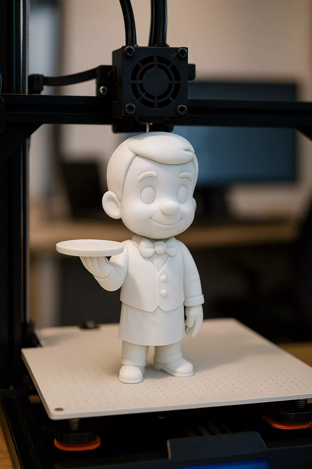 Cartoon Waiter Character 3D Print Model Bow Tie Tray Figurine 3D print model_0