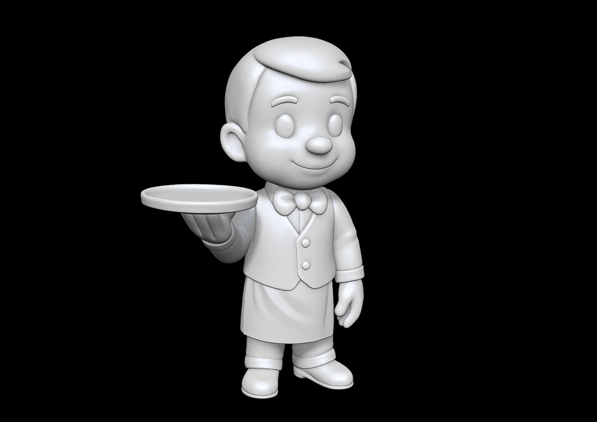 Cartoon Waiter Character 3D Print Model Bow Tie Tray Figurine 3D print model_7