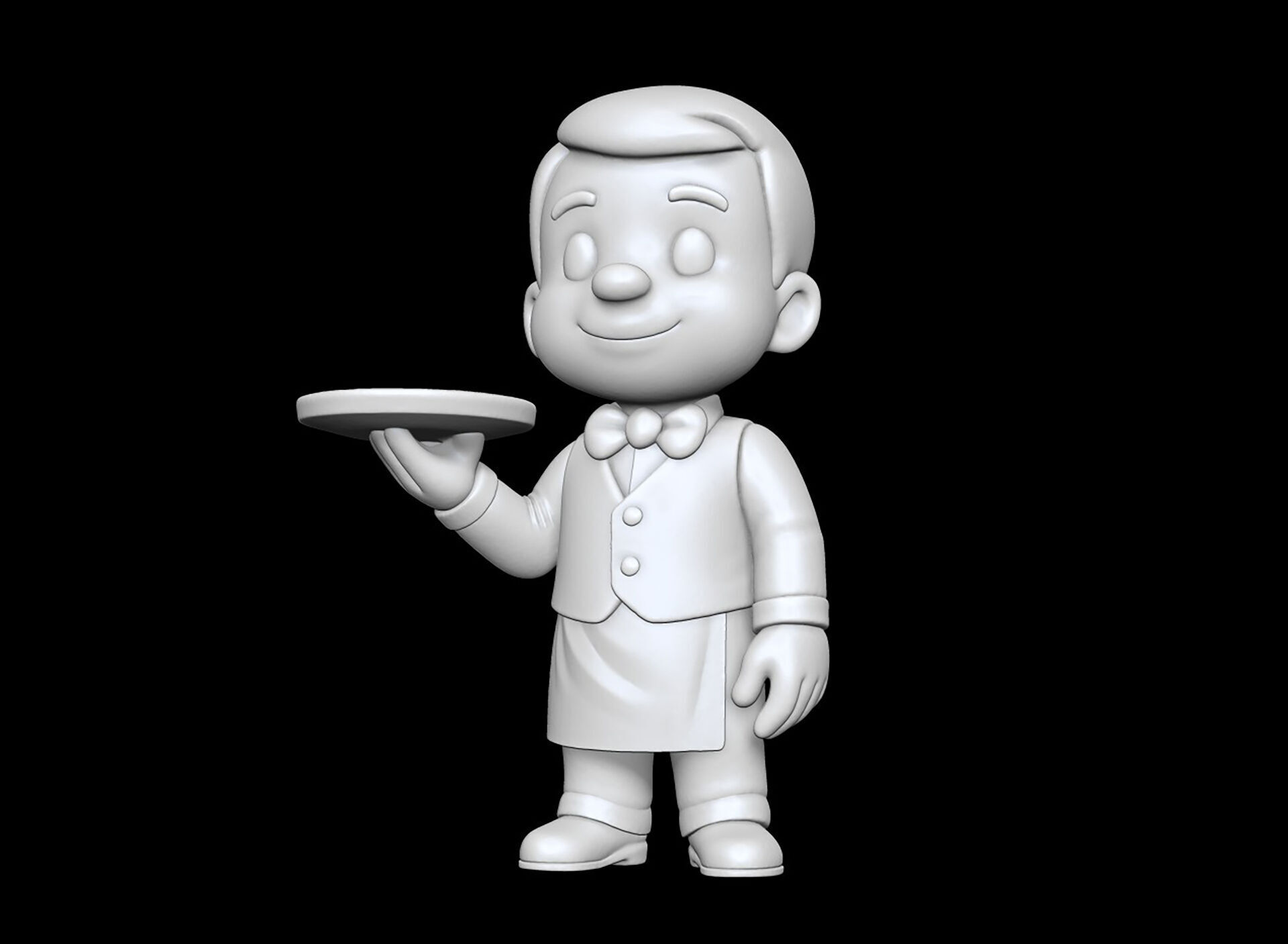 Cartoon Waiter Character 3D Print Model Bow Tie Tray Figurine 3D print model_9
