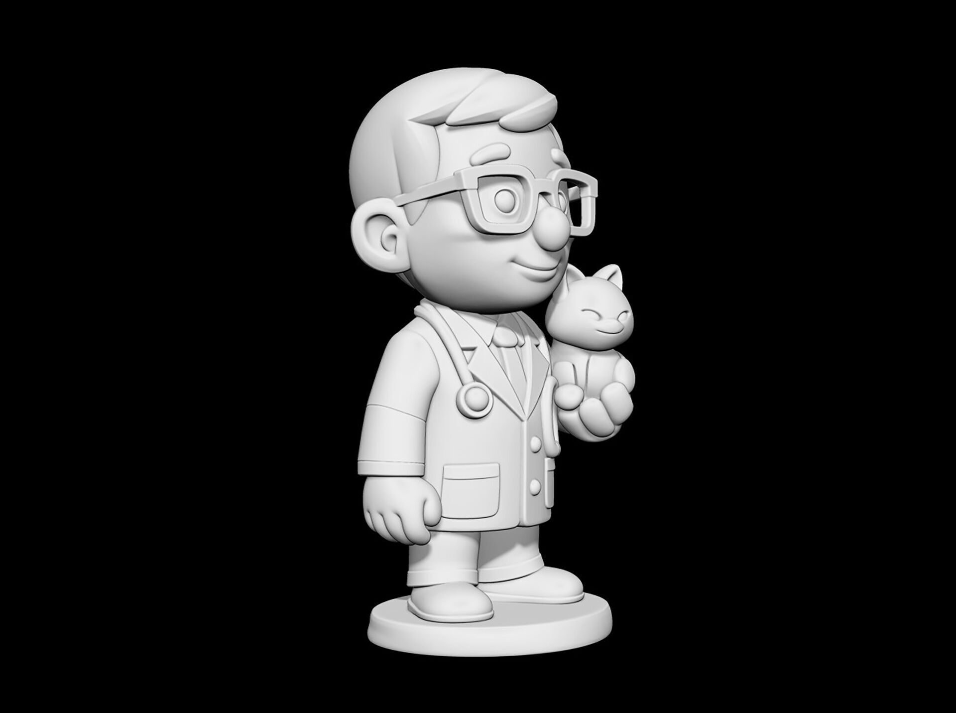 Veterinarian Cartoon Character 3D Model with Cat for Printing 3D print model_9
