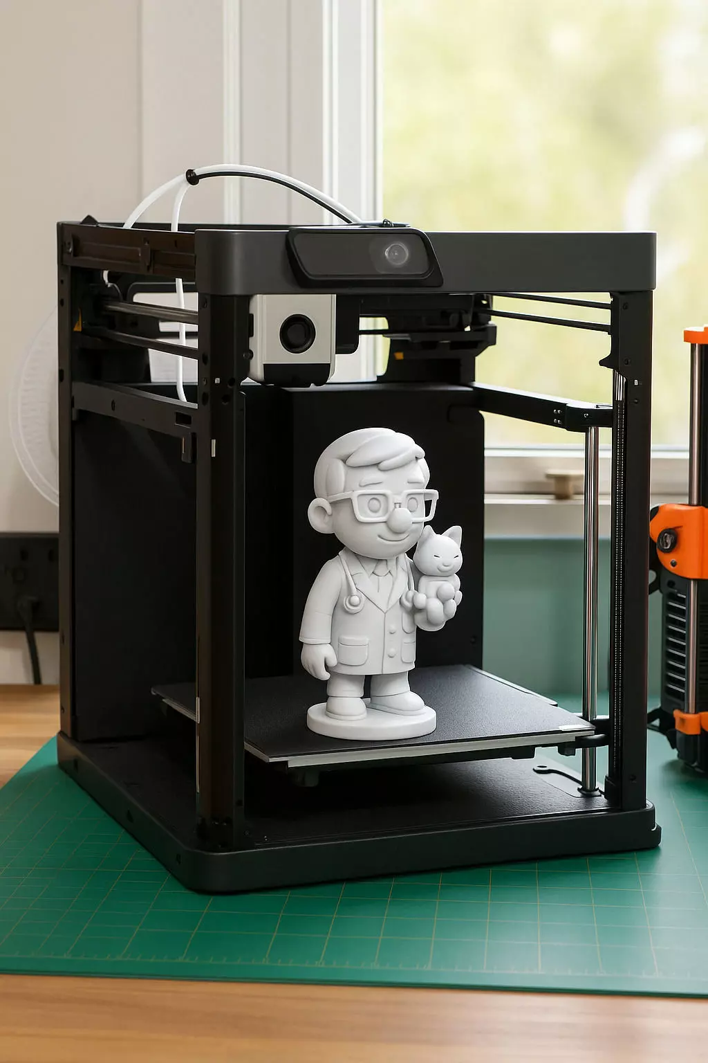 Veterinarian Cartoon Character 3D Model with Cat for Printing 3D print model_0