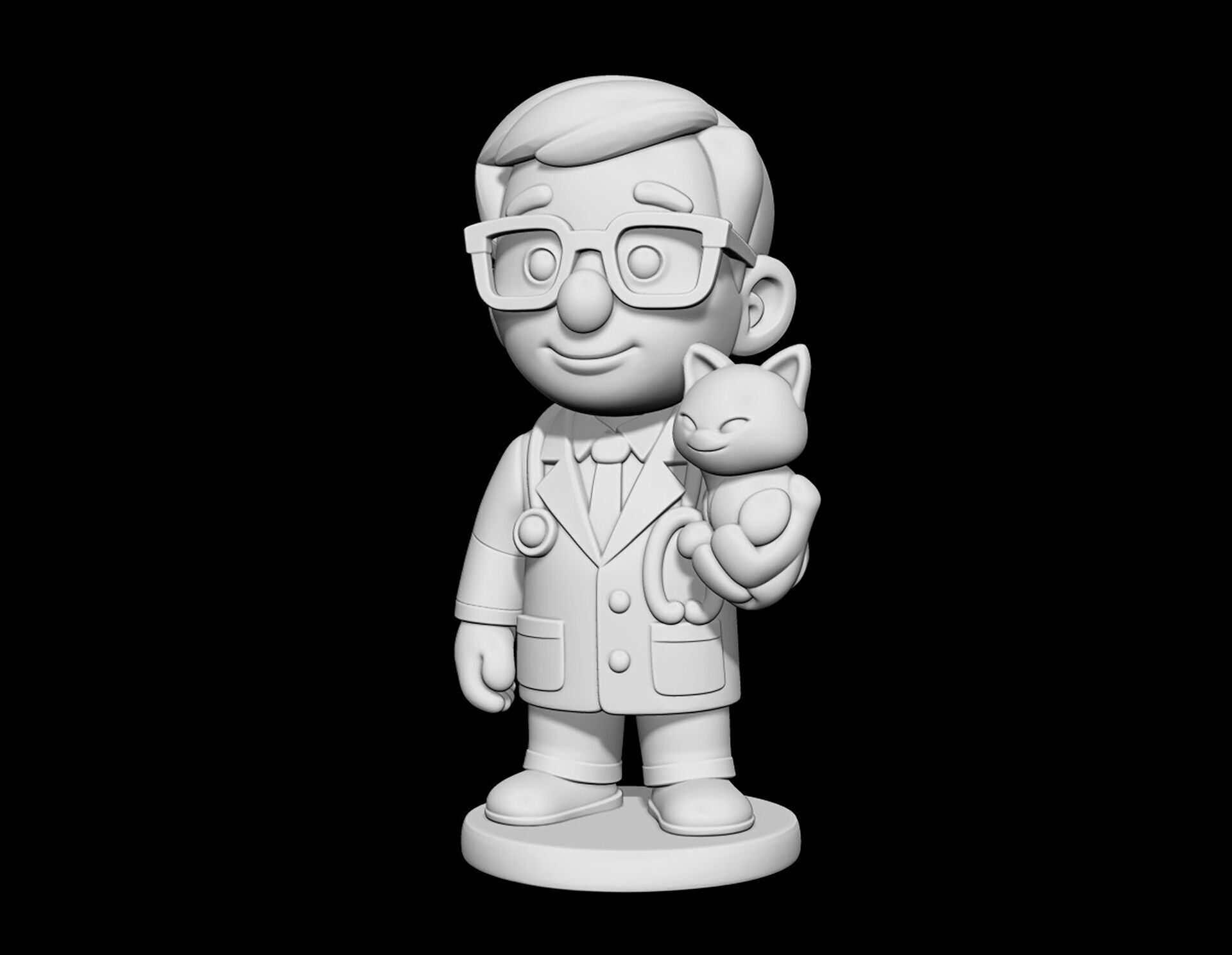 Veterinarian Cartoon Character 3D Model with Cat for Printing 3D print model_6