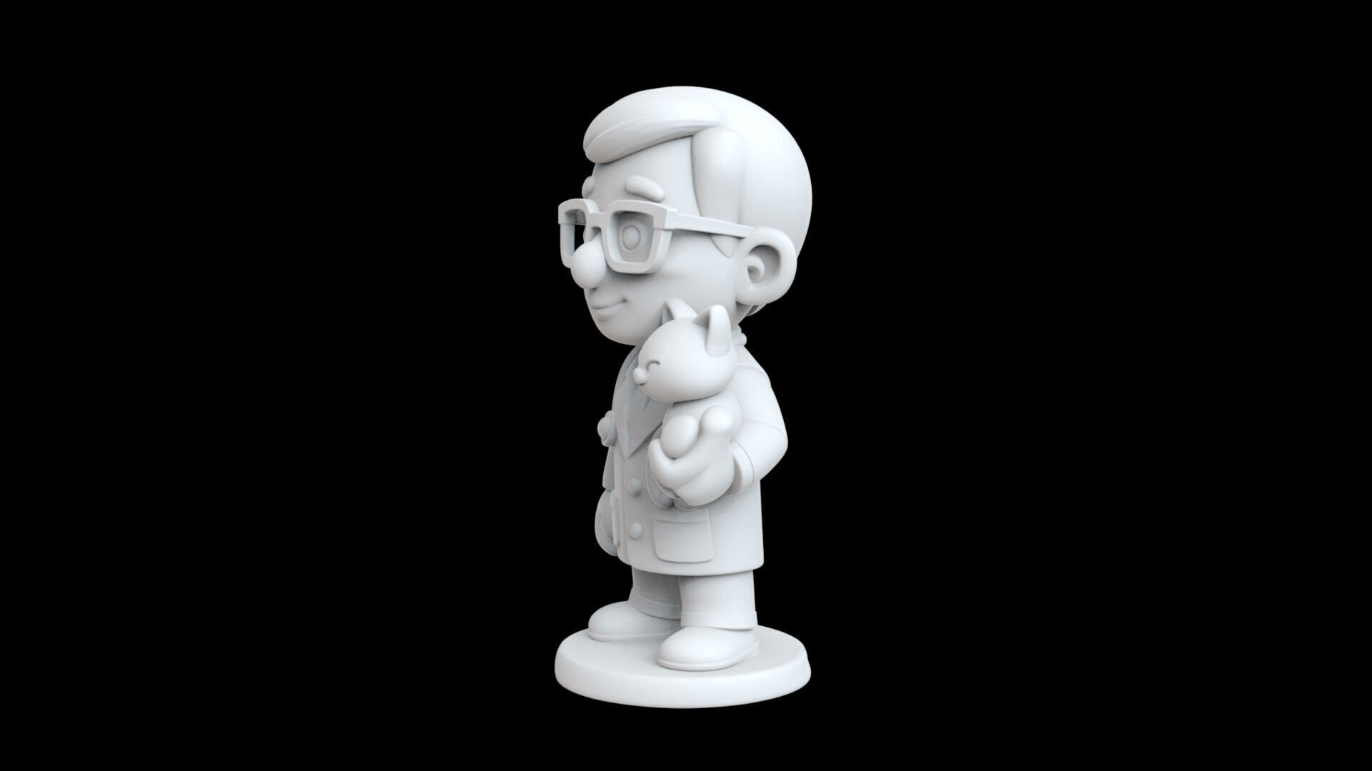 Veterinarian Cartoon Character 3D Model with Cat for Printing 3D print model_1