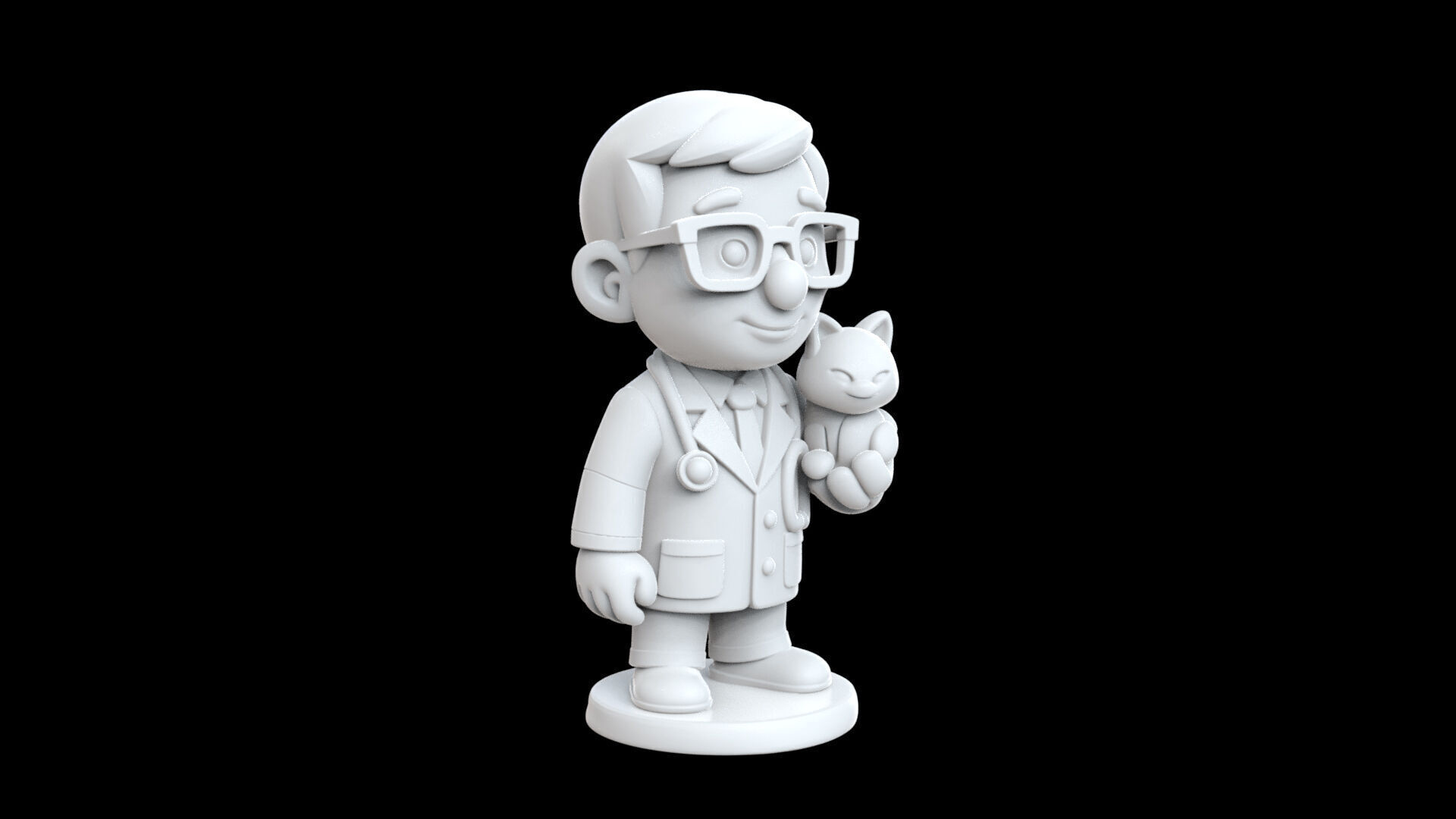 Veterinarian Cartoon Character 3D Model with Cat for Printing 3D print model_7