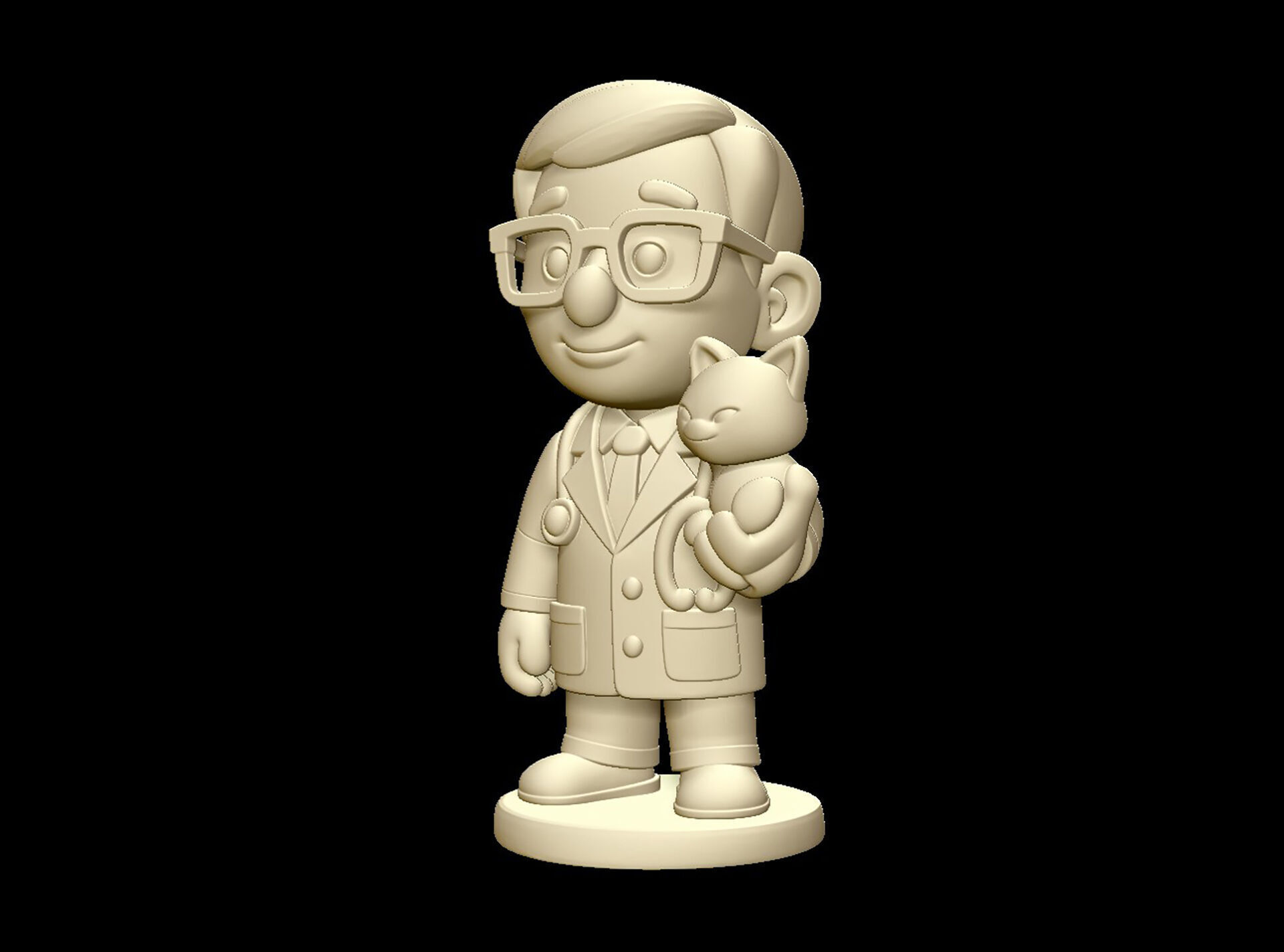 Veterinarian Cartoon Character 3D Model with Cat for Printing 3D print model_10