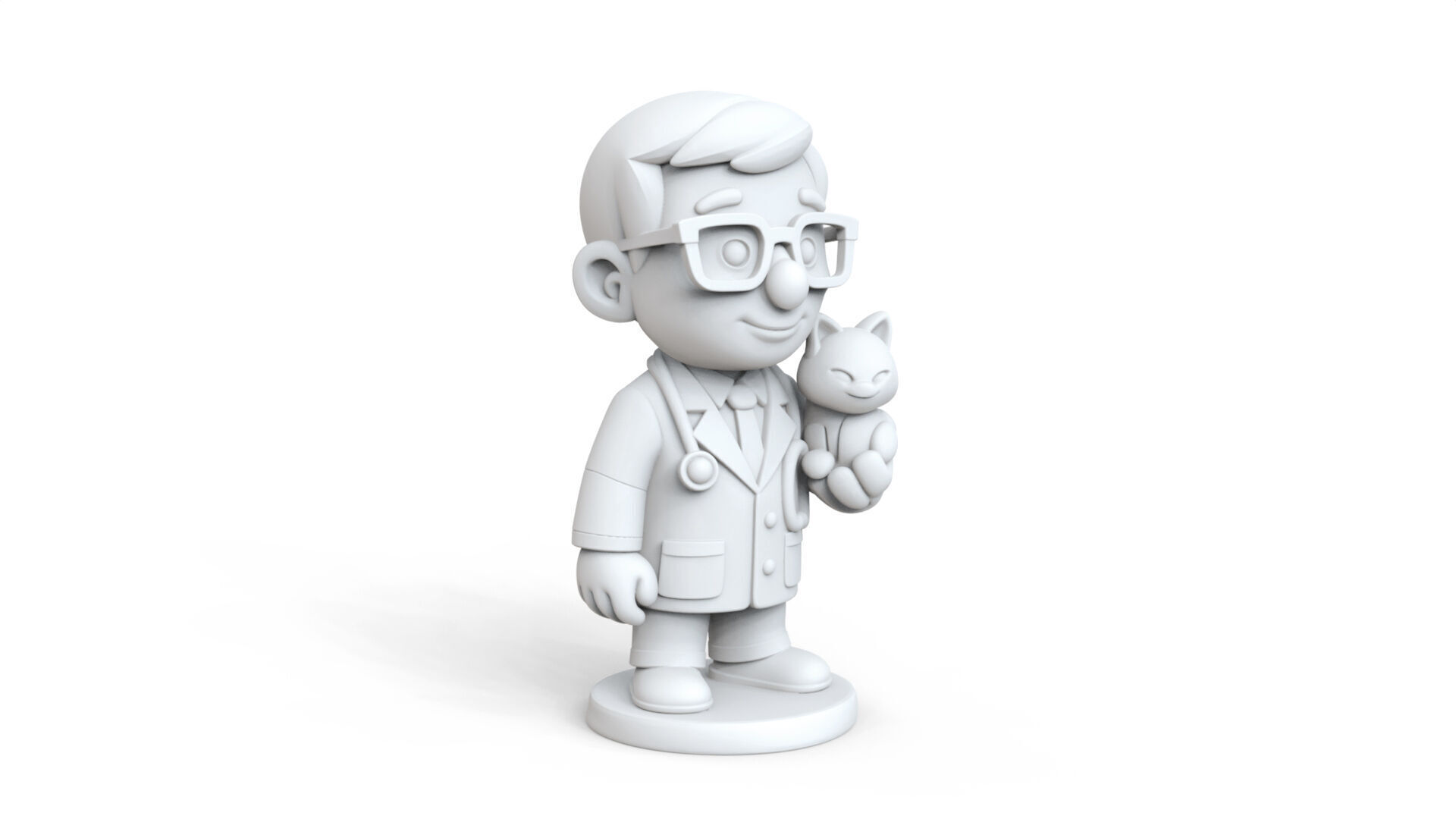 Veterinarian Cartoon Character 3D Model with Cat for Printing 3D print model_5