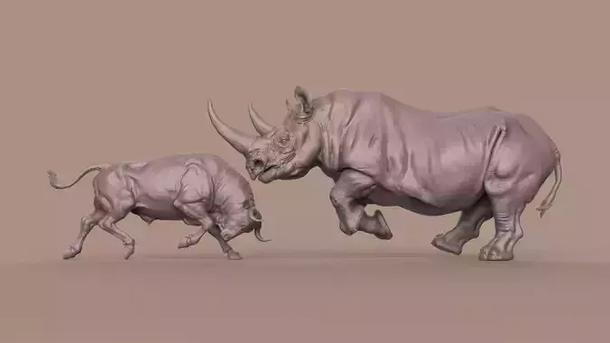 bull rhino fight