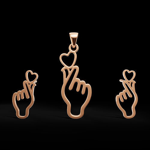 Finger Heart Jewelry Collection 3D Models of Pendant and Earring 